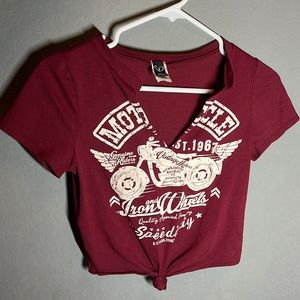 Maroon, short sleeve crop top from Windsors!